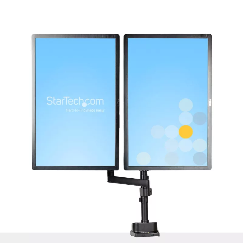 StarTech.com ARMDUALPIVOT Dvigubas monitoriaus laikiklis ant stalo, pilnas judesys, VESA iki 32 colių, 8 kg, reguliuojamas aukštis, spaustuvas / gromet, mechaninė spyruoklė