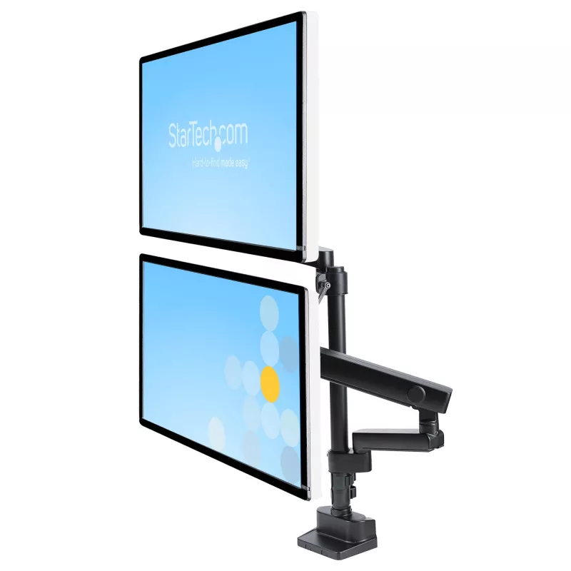 StarTech.com ARMDUALPIVOT Dvigubas monitoriaus laikiklis ant stalo, pilnas judesys, VESA iki 32 colių, 8 kg, reguliuojamas aukštis, spaustuvas / gromet, mechaninė spyruoklė