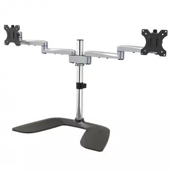 StarTech.com Dviejų monitorių stovas – ergonomiškas stalinis stovas iki 32 colių VESA ekranams – laisvai pastatomas, sukiojamas, universalus kompiuterio monitorių laikiklis – reguliuojamas aukštis – sidabrinis