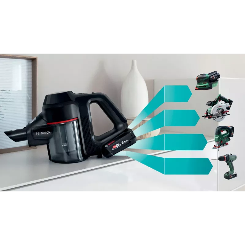 Bosch BCS712XXL belaidis siurblys lazda / elektrinis šluotuvas, akumuliatorinis, sausas, be maišelio, 0,3 l, juodas, 3 Ah
