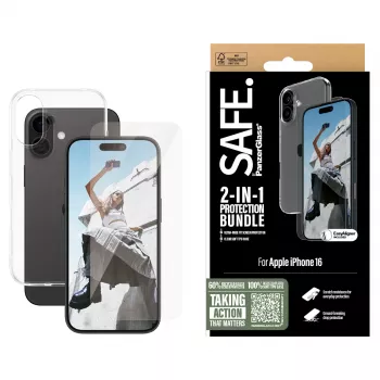 PanzerGlass SAFE. by ® 2-in-1 apsaugos rinkinys iPhone 16, skaidrus