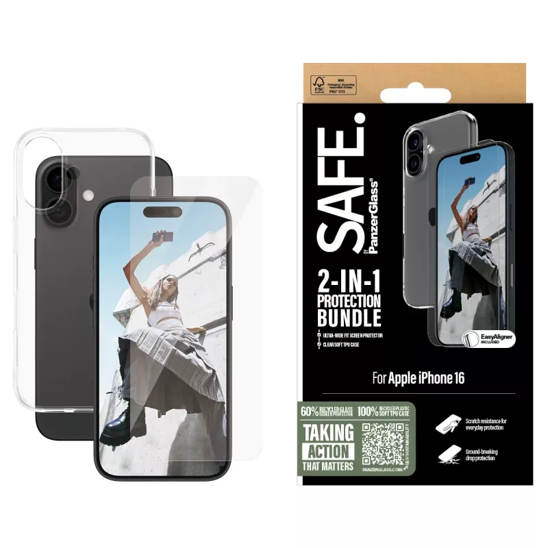 PanzerGlass SAFE. by ® 2-in-1 apsaugos rinkinys iPhone 16, skaidrus