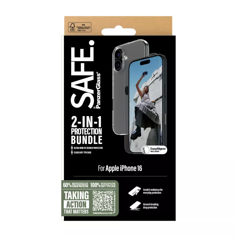 PanzerGlass SAFE. by ® 2-in-1 apsaugos rinkinys iPhone 16, skaidrus