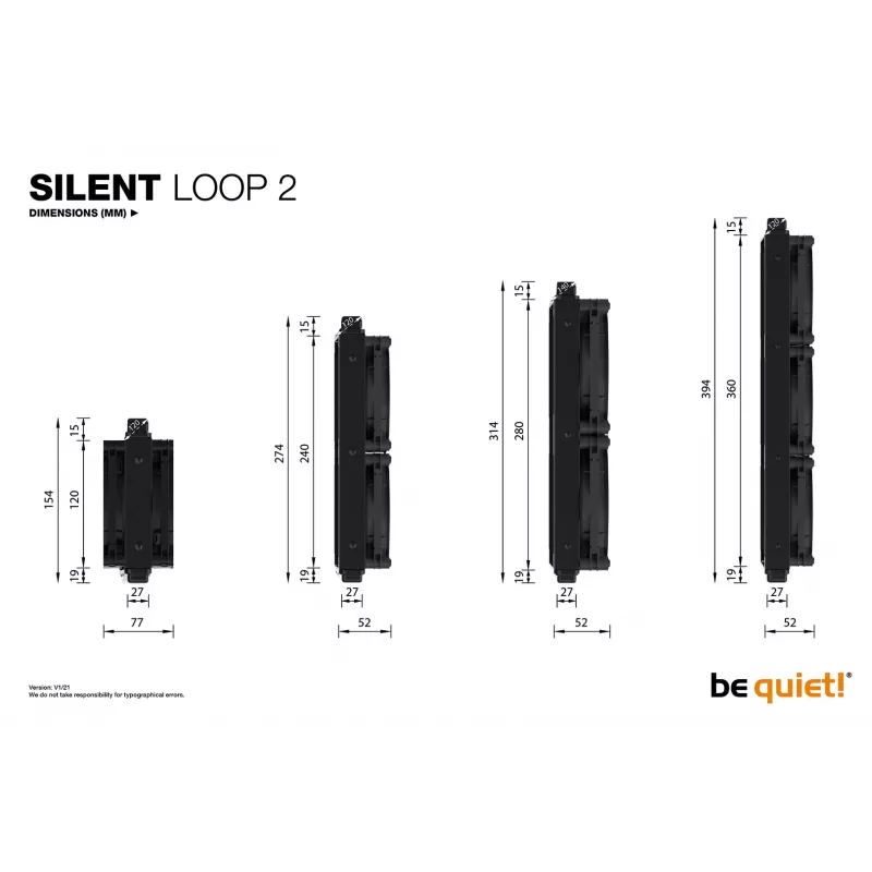be quiet Silent Loop 2 280mm vandens aušinimo sistema CPU, 2x140mm PWM ventiliatoriai, Intel: 1200/2066/115X/2011(-3) square ILM; AMD: AM4/AM3(+)