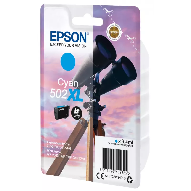 Epson 502XL Cyan didelės talpos rašalo kasetė, 6,4 ml, 470 puslapių