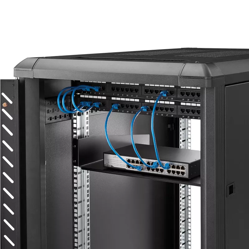 StarTech.com 2U lentyna serverio stovui – universali konsolinė lentyna 19 colių tinklo įrangos stovui – tvirtas plienas – svorio talpa 20 kg – 16 colių gylio padėklas, juoda