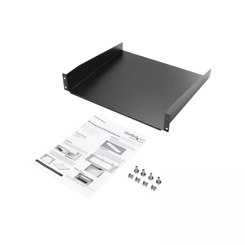 StarTech.com 2U lentyna serverio stovui – universali konsolinė lentyna 19 colių tinklo įrangos stovui – tvirtas plienas – svorio talpa 20 kg – 16 colių gylio padėklas, juoda
