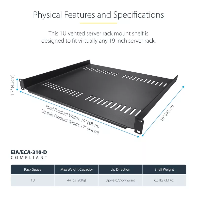 StarTech.com CABSHELF116V2PK – 1U ventiliuojama lentyna 19 inch stovo komplekte 2 vnt.