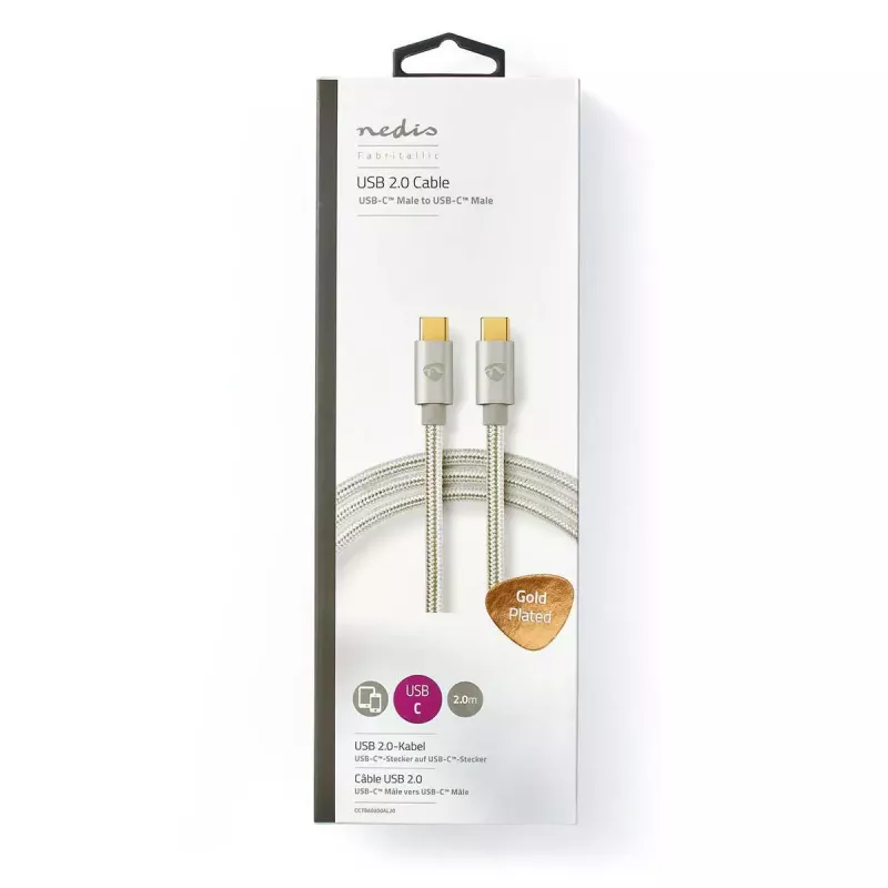 USB kabelis Nedis CCTB60800AL20 USB 2.0 2 m sidabrinis USB-C