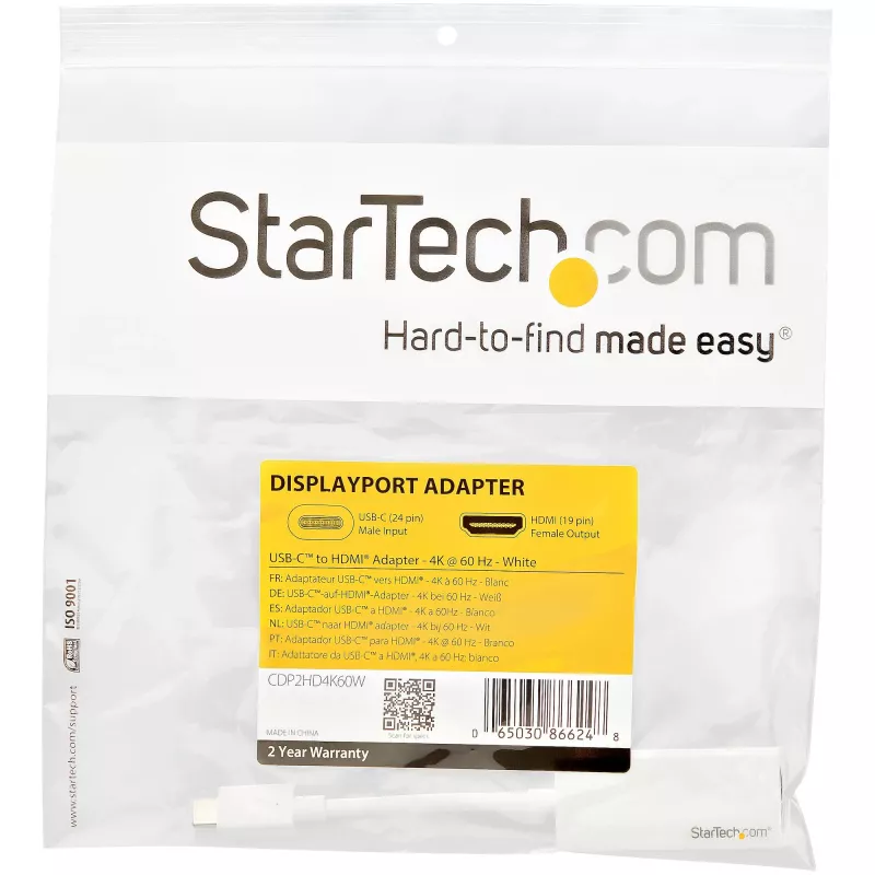StarTech.com USB-C į HDMI adapteris - Baltas - 4K 60Hz, USB Type-C, HDMI išvestis, 3840 x 2160 pikseliai