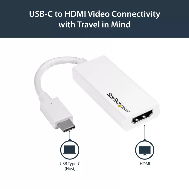 StarTech.com USB-C į HDMI adapteris - Baltas - 4K 60Hz, USB Type-C, HDMI išvestis, 3840 x 2160 pikseliai