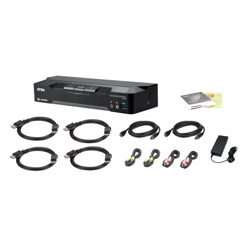 ATEN CM1942 2 prievadų 4K DisplayPort dviejų ekranų mini matricos „Boundless“ KVM jungiklis