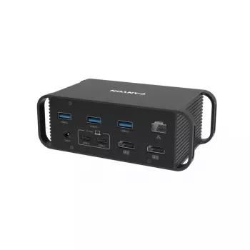 Dokavimo stotelė CANYON CNS-HDS95ST – USB-C (USB 3.2 Gen 2) su 2× HDMI, 2× USB 3.2 Gen1, 2× USB 2.0, Gigabit Ethernet, 100 W, aliuminis, juoda