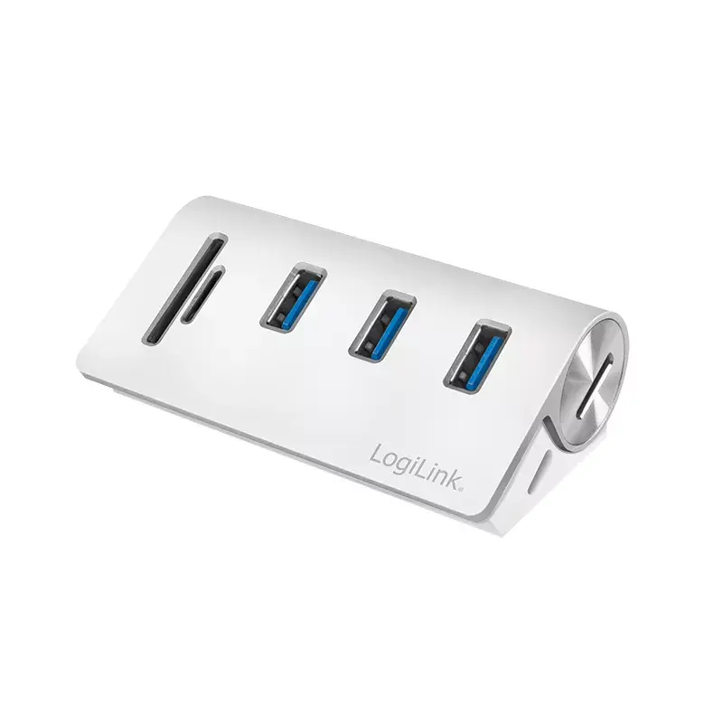 USB 3.0 šakotuvas su kortelių skaitytuvu LogiLink CR0045, aliuminis, sidabrinis