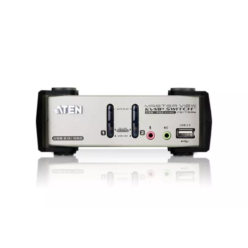 ATEN 2 prievadų USB - PS/2 VGA KVM jungiklis su garsu ir USB 2.0 stebulėle (įskaitant KVM kabelius)