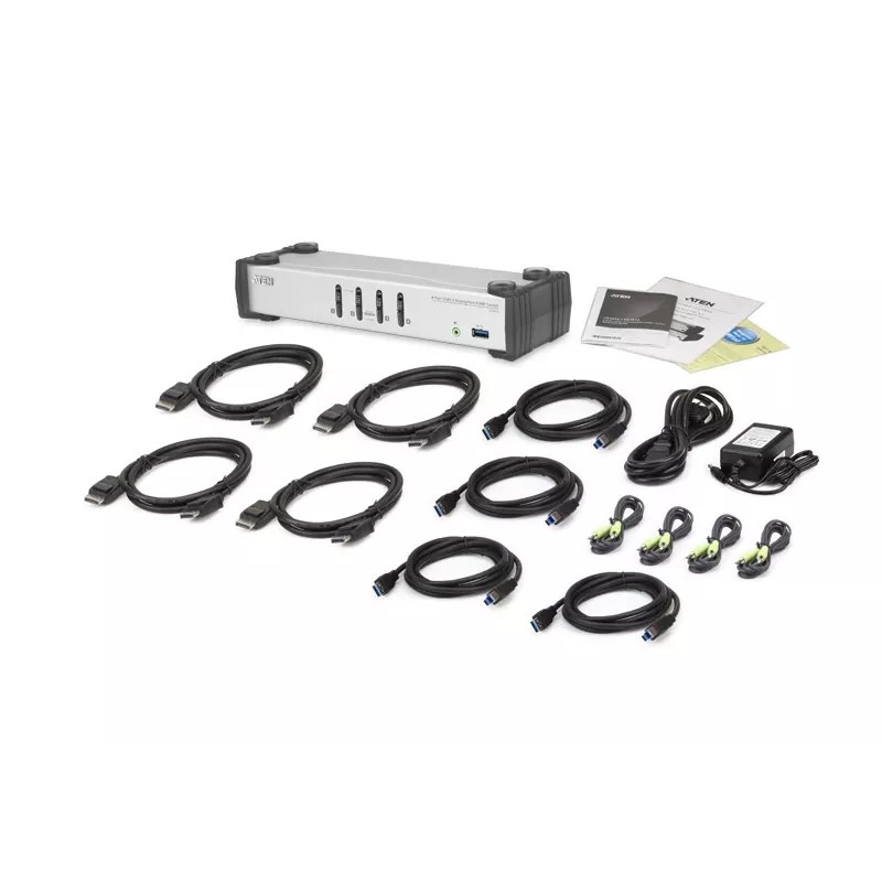 ATEN 4 prievadų USB 3.1 Gen 1 DisplayPort 1.1 KVMP jungiklis su garsiakalbiu (KVM kabeliai įtraukti)