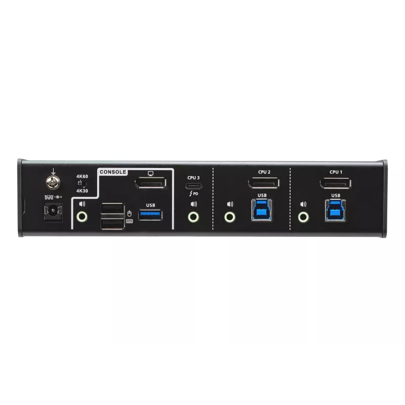 ATEN 3 prievadų USB-C DisplayPort hibridinis KVMP™ jungiklis, 4096 x 2160 pikselių, 4K Ultra HD, 5,78 W, juodas