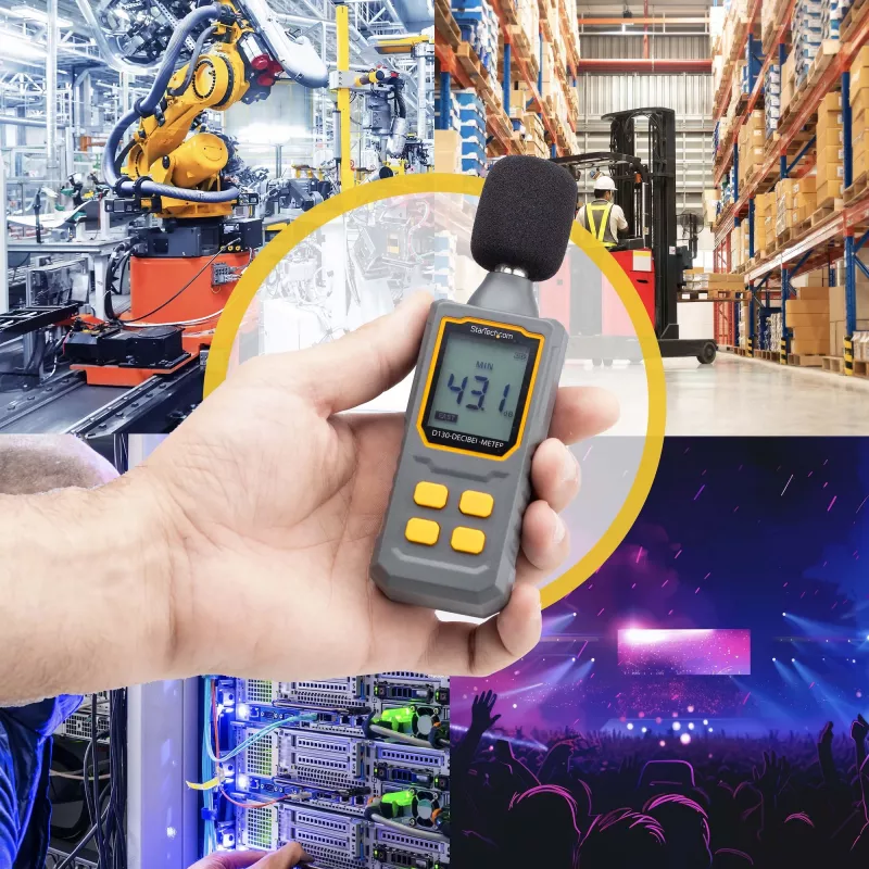 Nešiojamas skaitmeninis garso lygio matuoklis StarTech.com su dideliu LCD ekranu, triukšmo / decibelų lygio matuoklis serverio patalpai / biurui, garso monitorius, 30-130dBA diapazonas, tikslūs Min/Max rodmenys