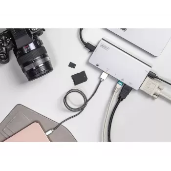 USB Type-C kelių prievadų kelioninis dokas Digitus DA-70877
