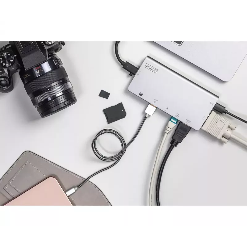 USB Type-C kelių prievadų kelioninis dokas Digitus DA-70877