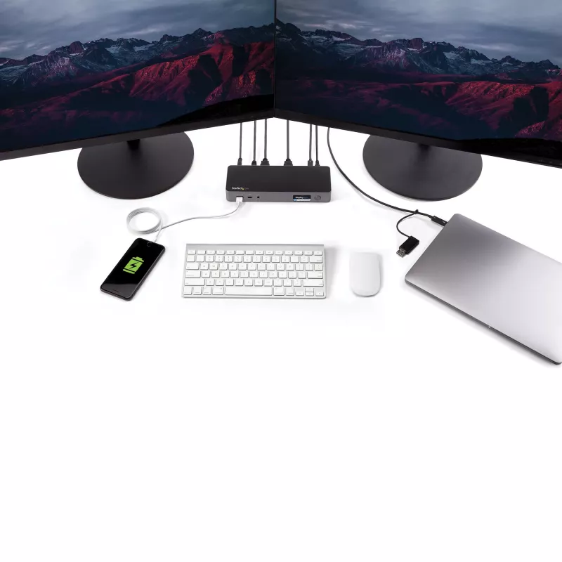 StarTech.com Universali nešiojamojo kompiuterio dokų stotelė, Hibridinė USB-C ir USB-A, Dvigubas 4K DP ir HDMI, 60W PD, Mac / Windows / Chrome OS, 4x USB 5Gbps šakotuvas, GbE