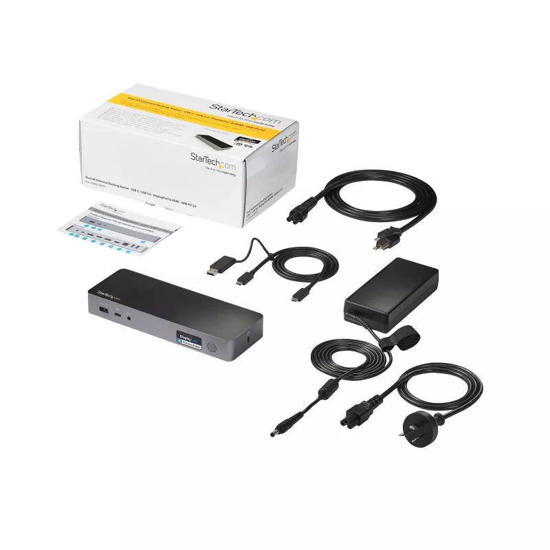 StarTech.com Universali nešiojamojo kompiuterio dokų stotelė, Hibridinė USB-C ir USB-A, Dvigubas 4K DP ir HDMI, 60W PD, Mac / Windows / Chrome OS, 4x USB 5Gbps šakotuvas, GbE