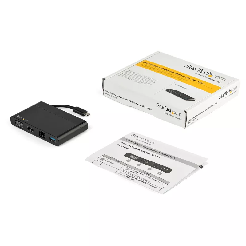 StarTech.com USB-C kelių prievadų adapteris su HDMI, VGA, Gigabit Ethernet ir USB 3.0 - USB-C į 4K HDMI arba 1080p VGA ekrano mini dokas - USB Type-C kelioninis dokas, skirtas USB-C nešiojamiesiems kompiuteriams
