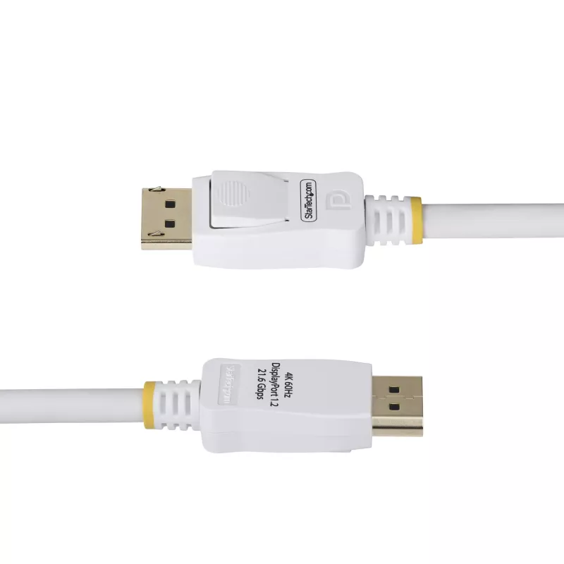 StarTech.com 10ft (3m) Baltas VESA sertifikuotas DisplayPort 1.2 laidas, 4K 60Hz, 21.6Gbps, fiksuojančios DP jungtys, DP 1.2 DisplayPort laidas, DP monitoriaus laidas, M/M