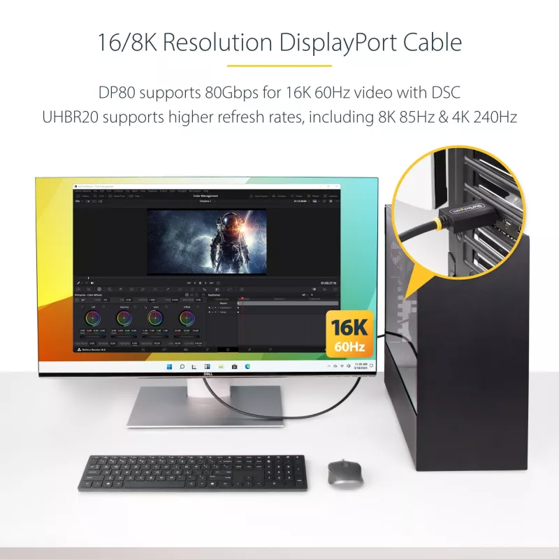 StarTech.com 1 m DisplayPort 2.1 laidas, VESA sertifikuotas DP80, UHBR20/HDR/DSC 1.2a/HDCP 2.2, 16K/8K 60 Hz, 4K 240 Hz, 80 Gbps, DP 2.1 laidas, UHD monitoriaus laidas, M/M