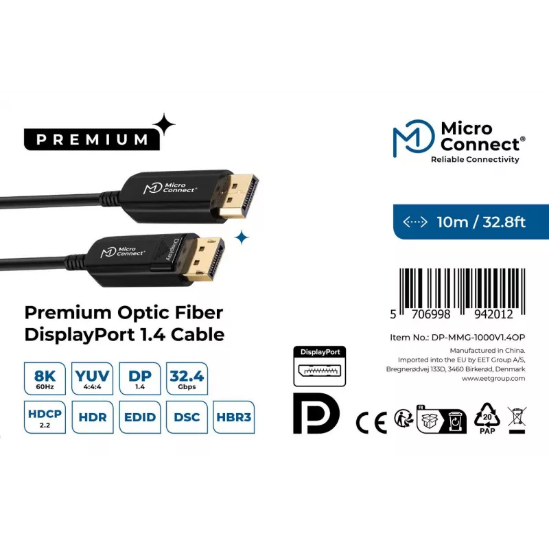 Microconnect DP-MMG-1000V1.4OP aktyvus optinis DisplayPort 1.4 kabelis 10 m Juoda