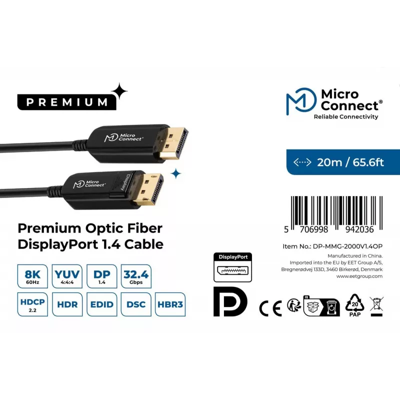 Microconnect DP-MMG-2000V1.4OP DisplayPort aktyvus optinis laidas 20 m Juoda