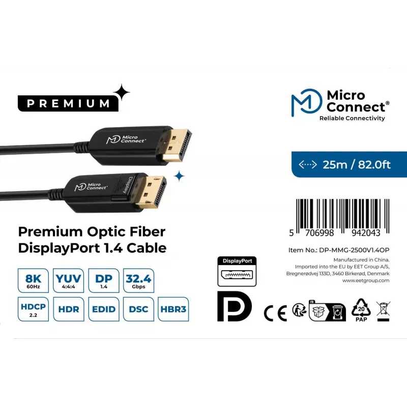 Microconnect DP-MMG-2500V1.4OP aktyvus optinis DisplayPort 1.4 laidas 25 m juodas