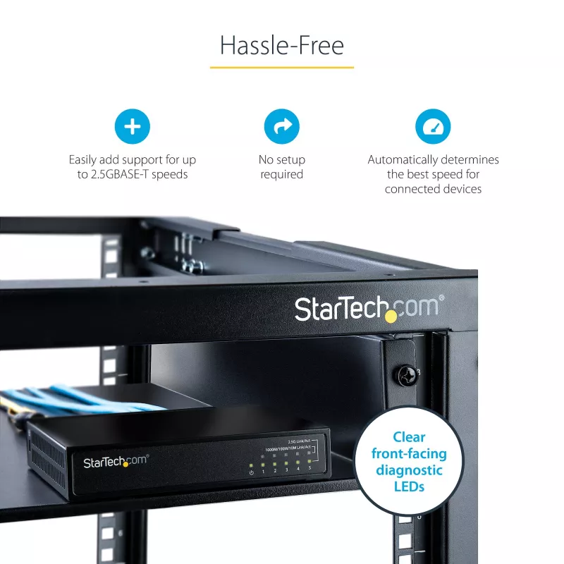 StarTech.com nevaldomas 2,5G jungiklis - 5 prievadų gigabitas - 2,5GBASE-T nevaldomas Ethernet jungiklis - Ethernet skirstytuvas - bėgeliams arba ant sienos - multi-gigabitas - Auto-MDIX - 9K dideli rėmeliai
