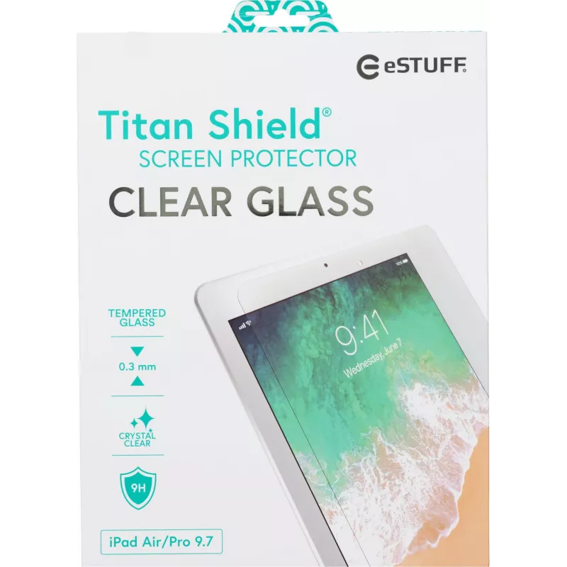 eSTUFF TITAN SHIELD® apsauginis stiklas iPad 9.7 colių visiems modeliams – skaidrus
