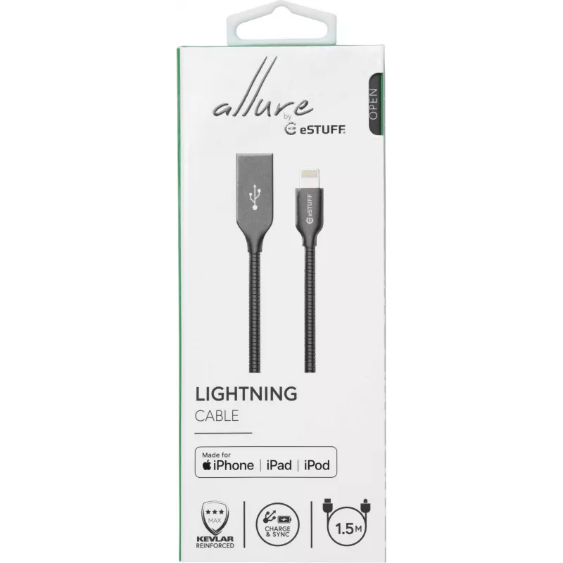 eSTUFF ES601165 Lightning laidas 1,5 m Pilka