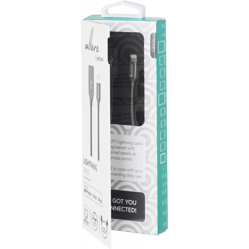 eSTUFF ES601165 Lightning laidas 1,5 m Pilka