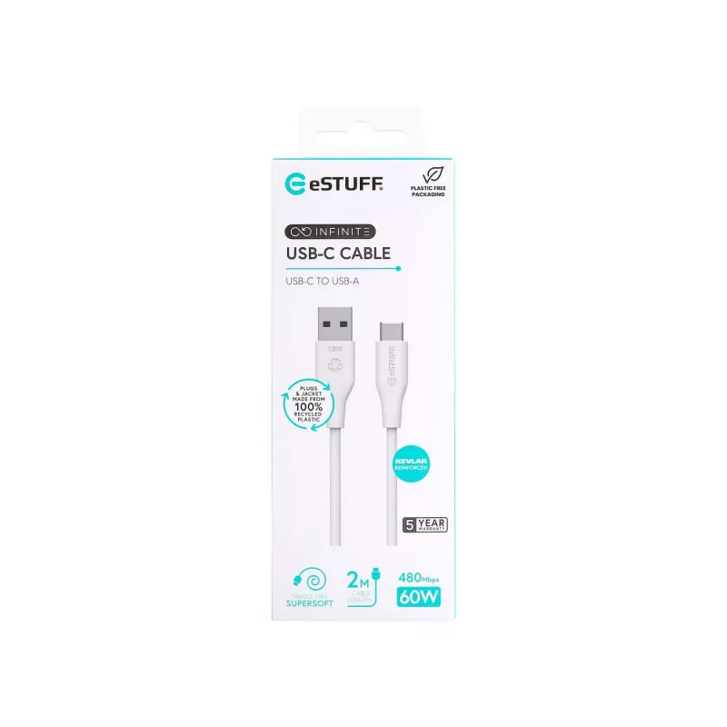 eSTUFF ES605270 USB 2.0 laidas USB-C – USB-A 2 m baltas