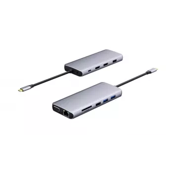eSTUFF ES623009 12-in-1 USB-C stotelė USB 3.2 Gen 1 pilka