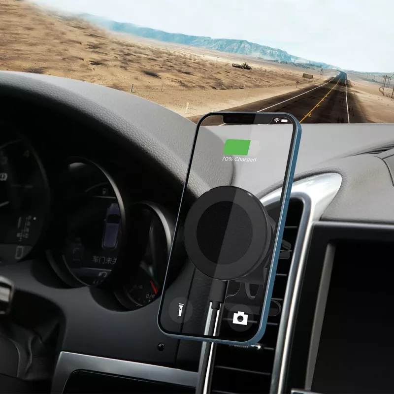 eSTUFF ES638130 automobilinis belaidis magnetinis kroviklis su ventiliacijos angos laikikliu, 15 W, aliuminis