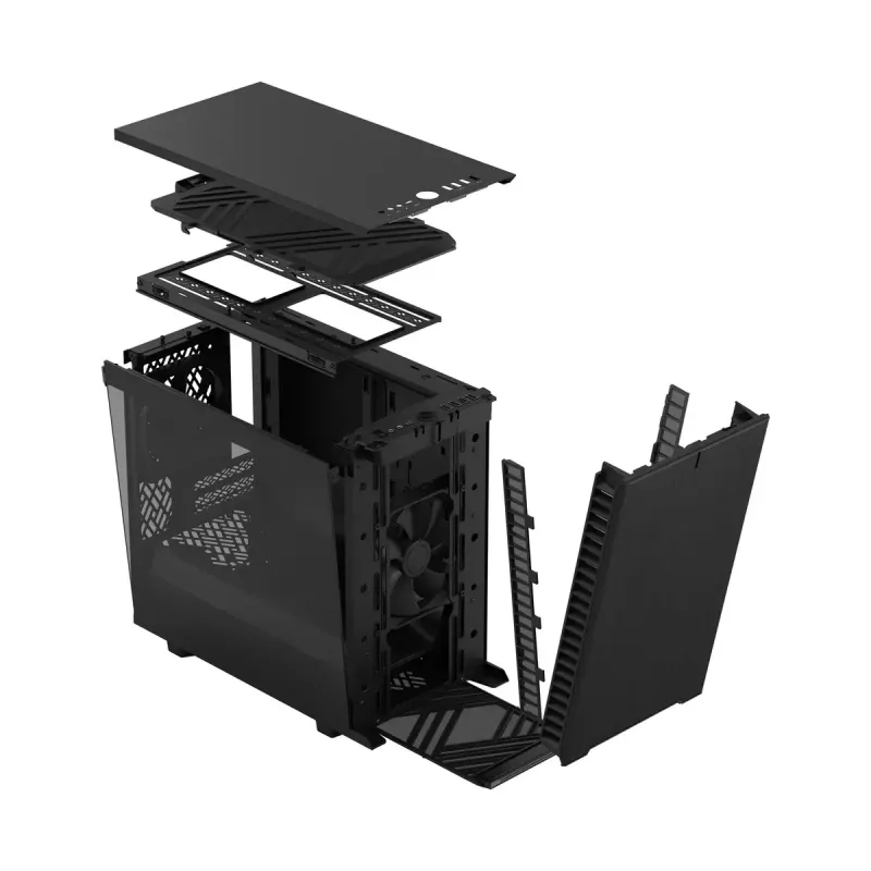 Korpusas Fractal Design Define 7 Nano Black — Mini-ITX/Mini-DTX, ATX maitinimo šaltinis, grūdintas stiklas, 205×399×361 mm