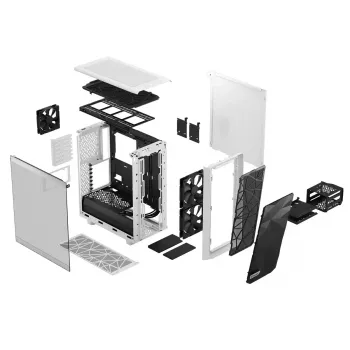 Korpusas PC Fractal Design Meshify 2 Compact — Baltas, ATX PSU, 2x140mm priekyje, 1x120mm gale, 2.5/3.5 colio diskai, 210×424×475 mm