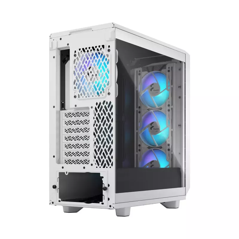Korpusas Fractal Design Meshify 2 Compact RGB White — ATX/microATX/Mini-ITX, 4x120 mm RGB ventiliatoriai priekyje, 1x120 mm gale, 2.5/3.5 colio diskai