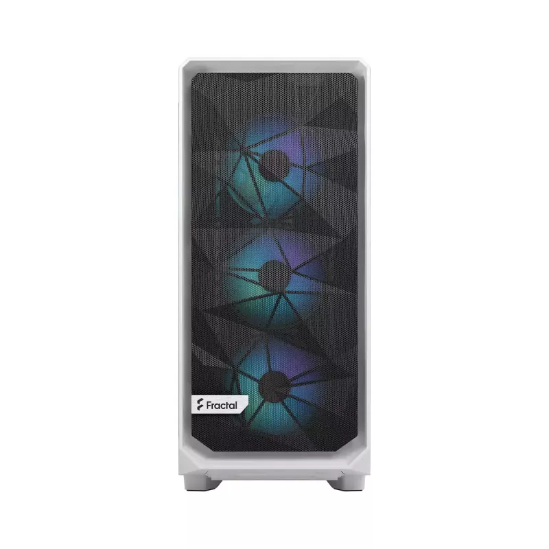 Korpusas Fractal Design Meshify 2 Compact RGB White — ATX/microATX/Mini-ITX, 4x120 mm RGB ventiliatoriai priekyje, 1x120 mm gale, 2.5/3.5 colio diskai