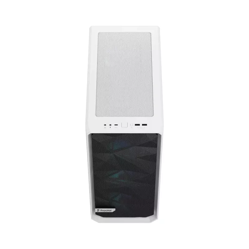 Korpusas Fractal Design Meshify 2 Compact RGB White — ATX/microATX/Mini-ITX, 4x120 mm RGB ventiliatoriai priekyje, 1x120 mm gale, 2.5/3.5 colio diskai