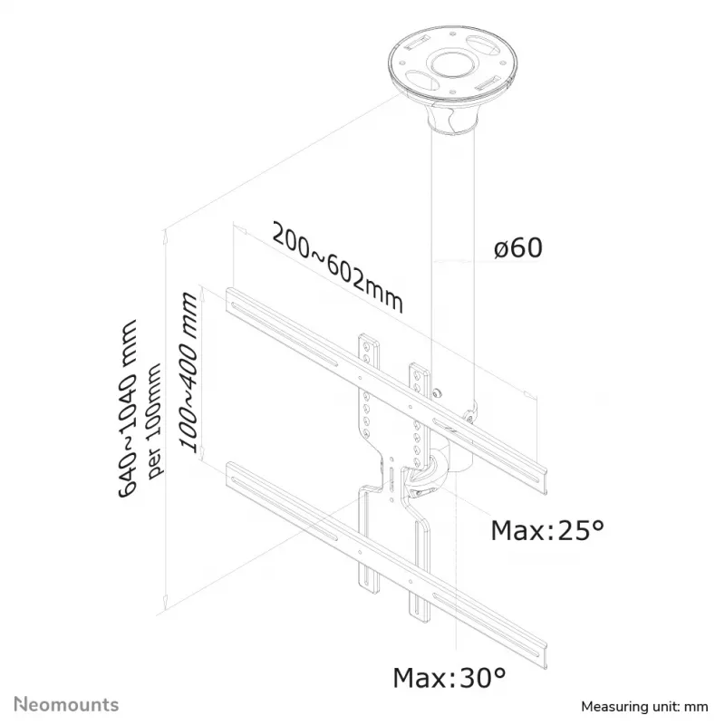 Neomounts FPMA-C400SILVER lubinis laikiklis monitoriui/TV 32-60 colių - aukštis 64-104 cm