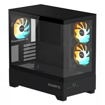GIGABYTE C201 PANORAMIC korpusas - Mid Tower, m-ATX, 360mm radiatoriaus palaikymas, 3 iš anksto sumontuoti ventiliatoriai, USB 3.0, RGB Fusion palaikymas