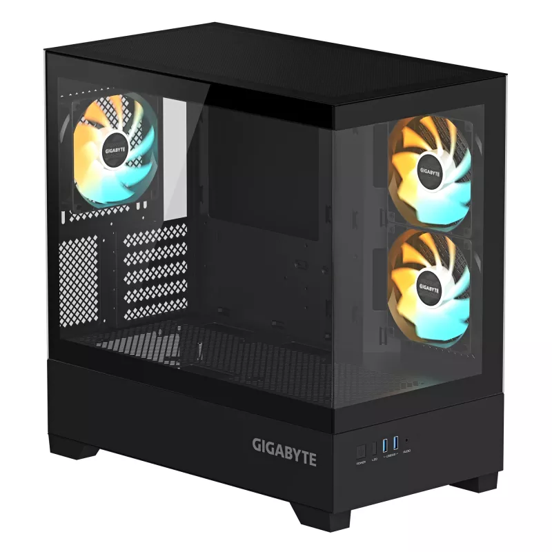 GIGABYTE C201 PANORAMIC korpusas - Mid Tower, m-ATX, 360mm radiatoriaus palaikymas, 3 iš anksto sumontuoti ventiliatoriai, USB 3.0, RGB Fusion palaikymas