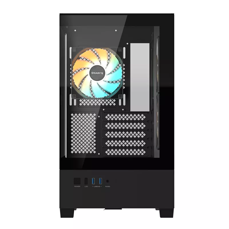 GIGABYTE C201 PANORAMIC korpusas - Mid Tower, m-ATX, 360mm radiatoriaus palaikymas, 3 iš anksto sumontuoti ventiliatoriai, USB 3.0, RGB Fusion palaikymas