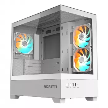GIGABYTE C201 PANORAMIC ICE kompiuterio korpusas - Mid Tower, m-ATX, 360 mm radiatoriaus palaikymas, 3 iš anksto sumontuoti ventiliatoriai, USB 3.0, RGB Fusion palaikymas