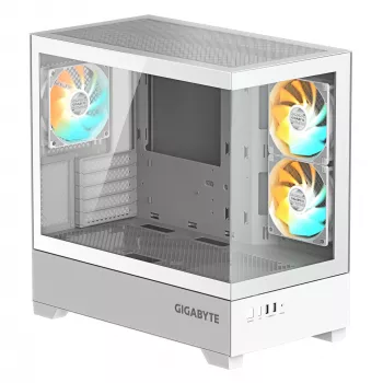 GIGABYTE C201 PANORAMIC ICE kompiuterio korpusas - Mid Tower, m-ATX, 360 mm radiatoriaus palaikymas, 3 iš anksto sumontuoti ventiliatoriai, USB 3.0, RGB Fusion palaikymas